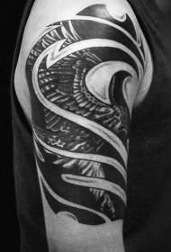 Arm amazing black and white symbol combined with bird tattoo pattern