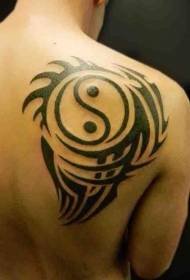 Back black tribal element yin and yang gossip symbol tattoo pattern