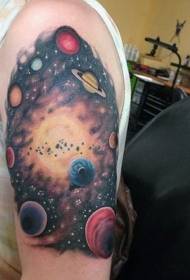 Arm good looking colorful cartoon space planet tattoo pattern