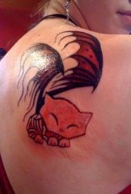 Patró de tatuatge de gat vermell i ales