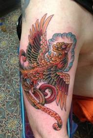 Big arm old school víla létající fénix pták vícebarevné tetování vzor