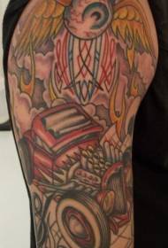 Big arm eye wings and car cartoon tattoo pattern