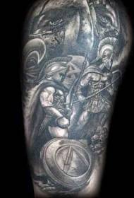 Divertit patró de tatuatge de color gris negre temàtic guerrer