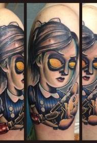 Modello divertente del tatuaggio della ragazza diabolica del fumetto variopinto del braccio