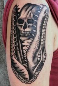 Arm fun old school black gray crocodile with skull tattoo pattern