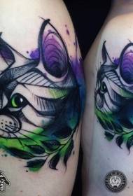 Карикатурен стил цветен пръскане мастило котка татуировка модел