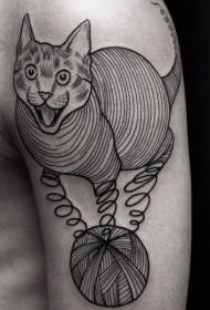 Big arm black line cat ball ball tattoo pattern