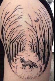 Oborožite preprost črni pik lisica in vzorec gozdne tetovaže