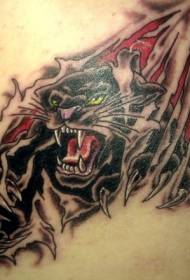 Back skin tearing black panther tattoo pattern