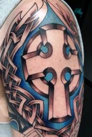 Big arm beautiful colored celtic cross tattoo pattern