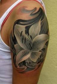Big arm realistic black lily tattoo pattern