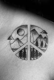 Skulder sort Stillehavs flag bjerg og skov tatoveringsmønster