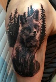 Stor armblomma räv med mörk skog tatuering mönster