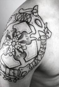 Shoulder thorn style black celtic symbol cross tattoo pattern
