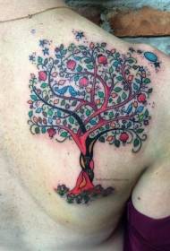 Zadné farebné fantasy strom s hviezdami a mesiac tetovanie vzorom