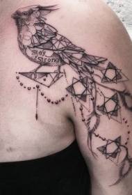 Hombro mágico negro pinchazo letra pájaro geométrico tatuaje patrón