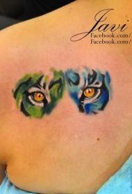 Back blue and green tiger eye tattoo pattern