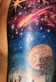 Ginklai gražus spalvotas naktinis dangus ir medžio tatuiruotės modelis