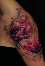 Umăr dulce model de tatuaj de flori sălbatice colorate