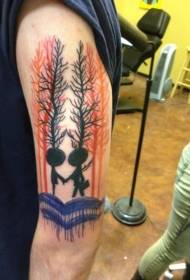 Velika zabavna smešna risanka gozd in ljudi barvit vzorec tatoo