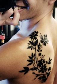 Black flower back tattoo pattern