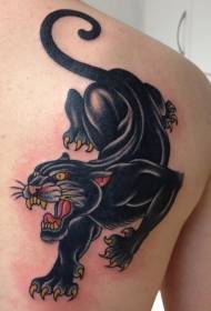 Krāsots nikns melnas panteras tetovējums aizmugurē