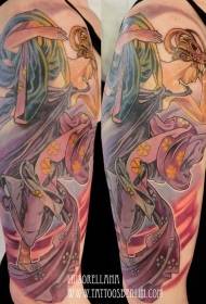 Big arm new school illustration style colorful woman tattoo pattern