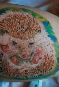 Big hoop colored cute little hedgehog tattoo pattern