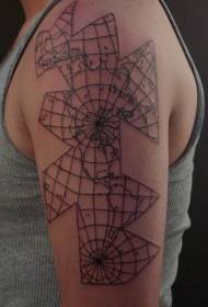 Model de tatuaj din harta lumii negre cu stil geometric cu braț mare