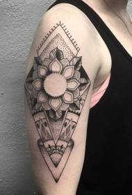 Big arm old school black prickly tribal flower tattoo pattern