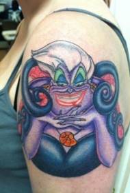 Model de tatuaj vrăjitoare de animație de desene animate braț caracatiță