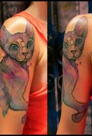 Plecu ilustrācijas stila sfinksa kaķa tetovējums