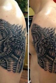 Bold fine black grey evil Godzilla tattoo pattern