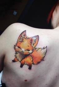 Funny cartoon cute smiling fox tattoo pattern on back