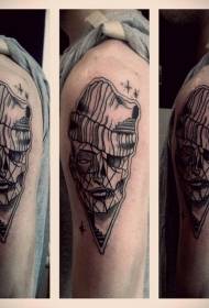 Patrón de tatuaje de hombre misterioso abstracto en blanco y negro de estilo de línea