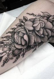 Big arm carving style black big flower tattoo pattern