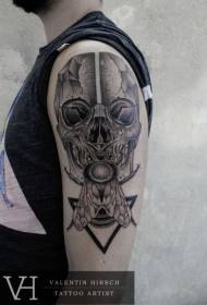 Modello di tatuaggio teschio nero e farfalla stile incisione braccio
