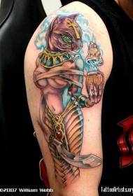 Big arm gorgeous magical Egyptian cat-shaped sexy goddess tattoo pattern