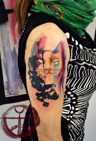 Ang estilo ng malaking cat watercolor na makulay na pattern ng tattoo ng silweta na pusa