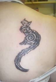 Fekete törzsi hosszú farok macska vissza tetoválás minta