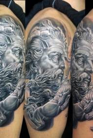Big arm gorgeous and delicate black and white sea god sculpture tattoo pattern