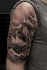 Veliki ljuljački crno sivi stil vrlo nevjerojatan uzorak jedrenja tetovažom