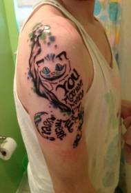 Tree and grin cat letter big arm tattoo pattern