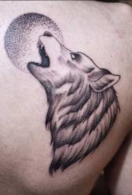 Back comic style black sting moon and wolf tattoo pattern