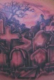 Black dark cemetery tattoo on the back