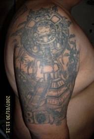 Arm sun and Aztec pyramid tattoo pattern