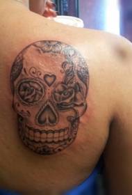 Black gray mexican skull back tattoo pattern
