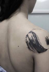 Shoulder round black big wave tattoo pattern