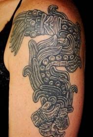 Big arm Aztec feather snake statue tattoo pattern