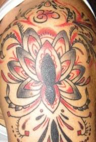Shoulder black and red lotus tattoo pattern